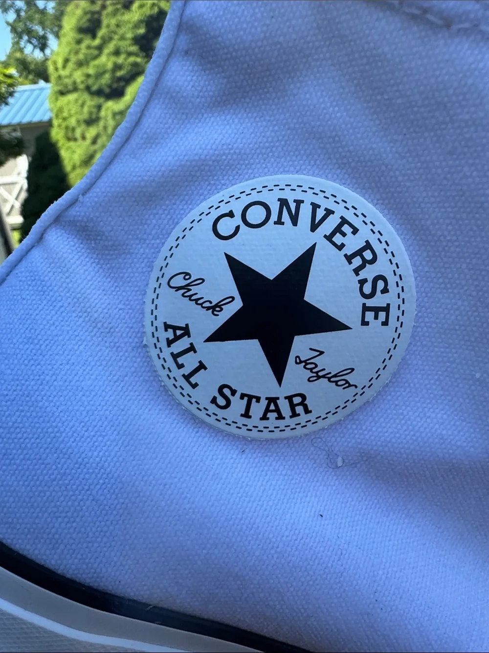 Converse White High Top Sneakers with Black Trim - Picture 2 of 14